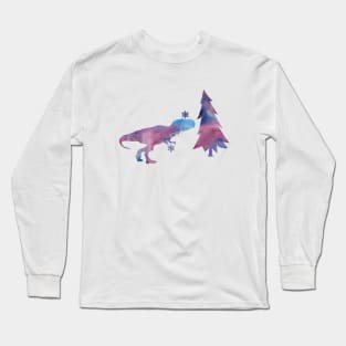 Dinosaur Trex Winter Art With Snowflakes Long Sleeve T-Shirt